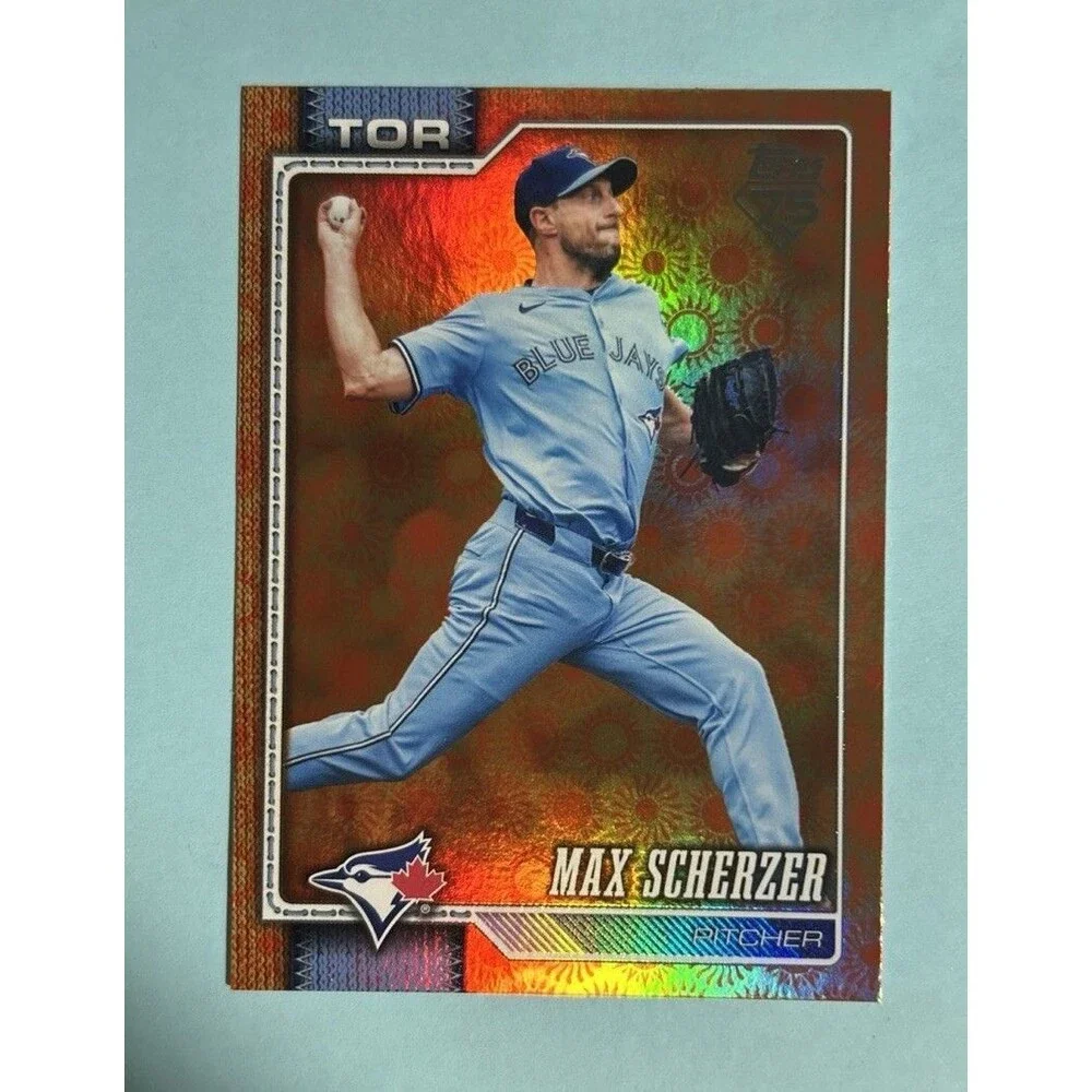 Max Scherzer ,BLUE JAYS 2026 Topps Series 2 Holiday Sun Parallel Card #569